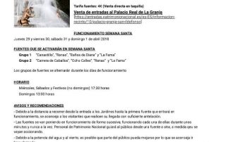 Fuentes de la Granja. Horarios de Semana Santa