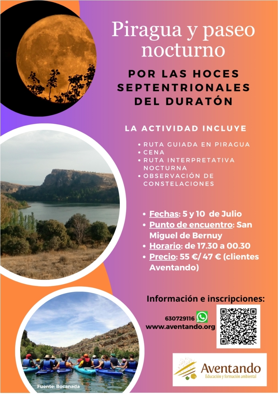 Paseo nocturno en piragua. Hoces septentrionales del río Duratón.