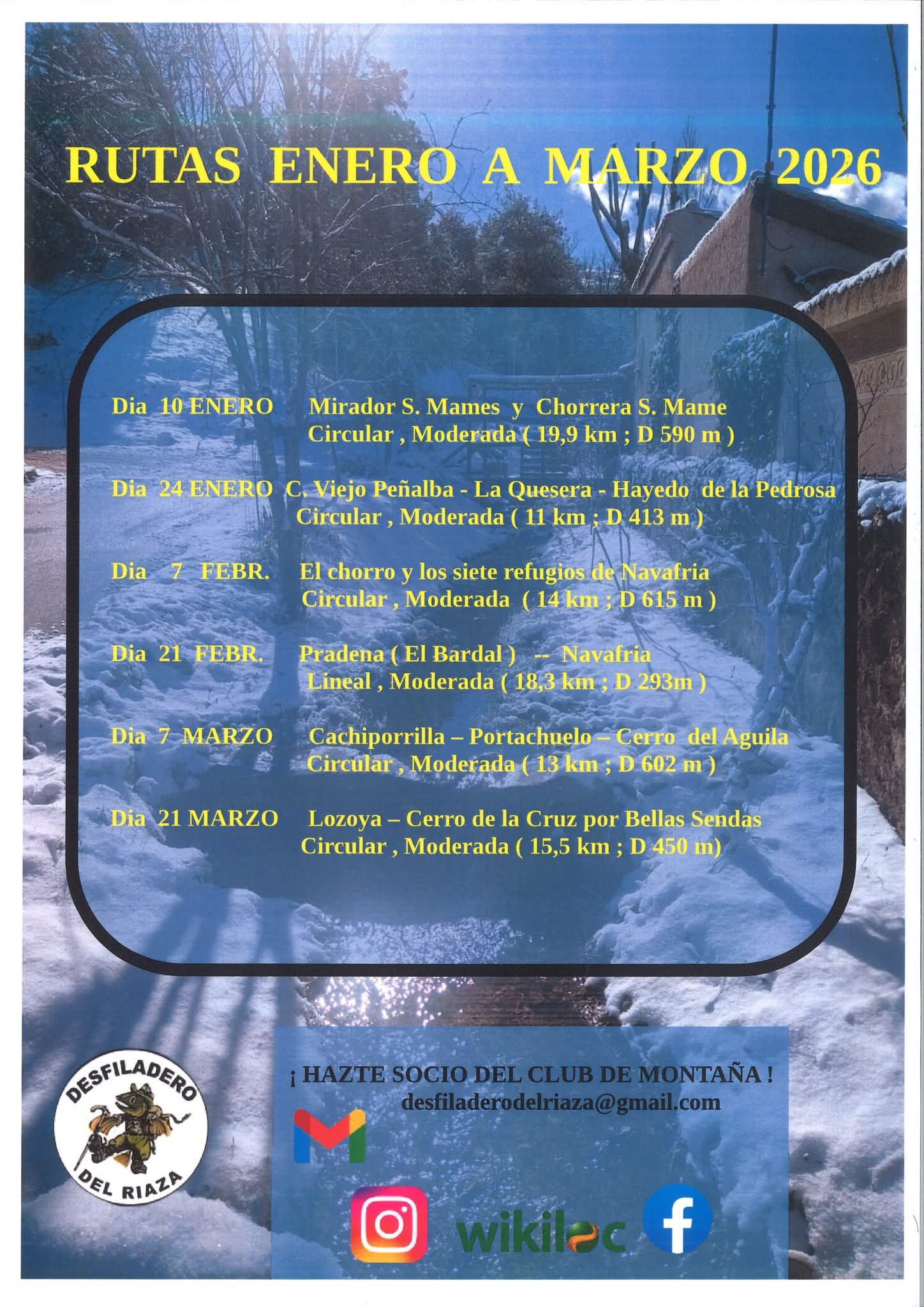 Calendario de Rutas del Primer Trimestre de 2026 en Riaza