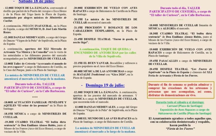 Fiesta de los Fueros y Feria de Artesanía. Sepúlveda.