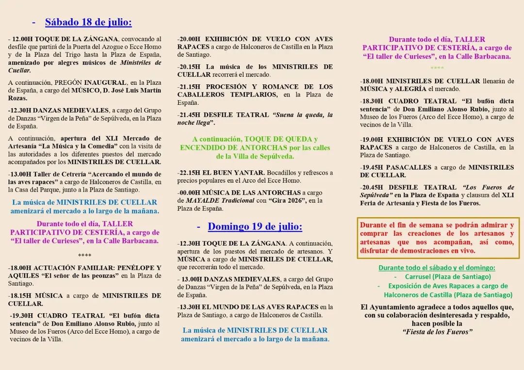 Fiesta de los Fueros y Feria de Artesanía. Sepúlveda.